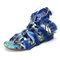 Tassel Cross Strap Casual Flat Stylish Gladiator Sandals - Blue