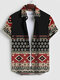 Camicie da uomo a maniche corte con risvolto patchwork con stampa geometrica etnica - Nero