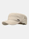 पुरुषों सूती ठोस रंग धातु लोगो आउटडोर सनशेड आकस्मिक सैन्य टोपी फ्लैट टोपी - बेज