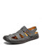 Menico Men Cap Toe Hand Stitching Comfy Breathable Soft Fisherman Beach Sandals - Gray