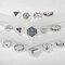 Conjunto de anéis de pedras preciosas triangulares retrô para gotas de água com concha geométrica elefante Folha - Prata
