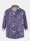 Mens Food Printing Light Lapel Collar Casual Long Sleeve Shirts With Pocket - Purple