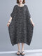 Dot Print Half Sleeve Plus Size Losse Dress for Women - Black