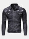 Mens Denim West Cowboy Stars Printed Double Breasted Long Sleeve Shirts - Black