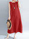 Solid Sleeveless Crew Neck Vintage Dress For Women - Red