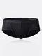 Mens Modal Elastic Fiber Soft Underwear Solid Color Breathable Briefs With Big Pouch - Black