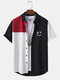 Mens Smile Face Embroidery Color Block Knit Short Sleeve Shirts - Black