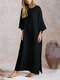 فستان ماكسي بأكمام طويلة وفتحة جانبية اللون للنساء - أسود