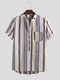 Mens Vintage Striped Short Sleeve Casual Henley Shirts - Khaki