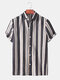 Mens Striped Light Turn-down Collar Casual Short Sleeve Shirts - Black