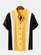 Mens Hit Color Striped Patchwork Short Sleeve Designer Shirts - Yellow