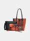 Women 4 PCS Snake Large Capacity Handbag Shoulder Bag - Orange