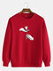 Mens Cotton Rose Hand Printed Drop Sleeve Casual Crew Neck Sweatshirts - Red