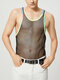 Camiseta sin mangas con ribete de teñido anudado transparente de malla para hombre - Negro