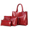 3 PCS Women Vintage Leisure Handbag Oil Wax Leather Crossbody Bag - Red
