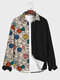 Mens Colorful Smile Print Patchwork Casual Long Sleeve Shirts Winter - Black