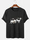 Mens Milking Pattern Print Cotton Plain Loose Casual Round Neck T-Shirts - Black