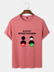Mens Slogan Figure Print Crew Neck Casual Short Sleeve T-Shirts - Pink