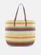 Women Straw Sweet Contrast Color Handbag Large Capacity Beach Fashion Bag - Beige