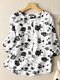 Blusa de manga 3/4 con detalle de botones y volantes con estampado floral Cuello para mujer - Blanco