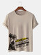 Camisetas de manga corta de algodón con estampado de letras de árboles Coco para hombre - Caqui