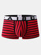 Men Stripe Boxer Briefs U Pouch Low Rise Breathable Letter Waistband Underwear - Red