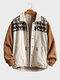 Mens Ethnic Pattern Patchwork Lapel Button Front Drawstring Jacket Winter - Khaki
