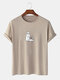Mens Cartoon Ghost & Dog Print Cotton Short Sleeve T-Shirts - Khaki