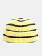 Unisex Knitted Color Contrast Striped Jacquard Dome Warmth Brimless Beanie Landlord Cap Skull Cap - Yellow