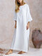 Vestido maxi feminino com fenda lateral cor sólida manga longa - Branco