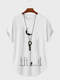 Camisetas de manga corta con dobladillo curvo y estampado de luna de astronauta para hombre - Blanco