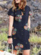 महिलाओं के लिए फ्लोरल प्रिंट लैपल बटन फ्रंट कॉटन कार्गो शर्ट ड्रेस - गहरा नीला