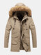 Mens Multi-Pocket Detachable Faux Fur Hooded Thicken Warm Down Parkas - Khaki