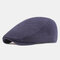 Mens Washed Cotton Stripe Beret Caps Outdoor Sport Adjustable Visor Forward Hats - Navy