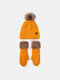 Women 2PCS Wool Plus Thicken Warm Winter Outdoor Knitted Gloves Knitted Hat With Fur Ball - Yellow