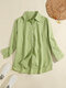 Solid Lapel Long Sleeve Button Down Shirt For Women - Green