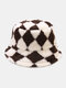Unisex Lambswool Color Contrast Argyle Thicken Warmth All-match Bucket Hat - Brown