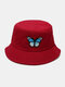 Women & Men Colorful Butterfly Pattern Outdoor Casual Sunshade Bucket Hat - Red