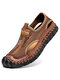 Men Breathable Mesh Outdoor Hand Stitching Soft Hole Sandals - Brown