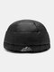 Men Windproof Water-repellent Fabric Plus Plush Letters Mountain Print Earmuffs Outdoor Cycling Sports Warmth Beanie Hat - Black