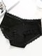 Women's Briefs Solid Color Lace Patched Sweet Breathable Underwear - Black