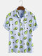 100% Cotton Funny Avocado Printed Short Sleeve Shirt - Blue