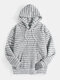 Mens Striped Fleece Thick Casual Fuzzy Drawstring Pullover Hoodie - White
