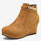 Plus Size Buckle Strap Decoration Slip Resistant Wedges Heel Ankle Boots - Orange