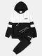 Mens Contrast Stitching Letter Printed Hoodie Drawstring Street Two Pieces Outfits - White