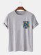 Mens Tropical Floral Print Crew Neck Cotton Short Sleeve T-Shirts - Gray