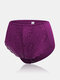 Plus Size Women Floral Lace Breathable Cozy Mid Waist Panties - Purple