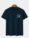 Camisetas informales de manga corta con estampado de letras en el pecho para hombre Cuello - Azul oscuro
