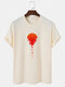 Mens Red Sun Japanese Printed Cotton Short Sleeve T-Shirts - Beige