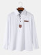 Mens Faux Leather Detail Epaulets Cotton Casual Long Sleeve Golf Shirts - White